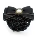 Black hair net bow bun cover with pearl centerpiece, professional hair accessory for workplace. - Black Hair Net