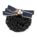 Elegant dark blue bow hair net with pearl rhinestone metal decor for professional work use - 04-Navy Blue Coarse Mesh