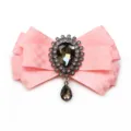 Pink checkered rhinestone bow tie brooch, elegant crystal collar flower for suits and shirts. - Pink Plaid