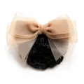 Elegant organza bow hair net, classic black bun cover with stylish khaki bow for professional daily work. - Coarse Mesh / Khaki