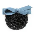 Blue corduroy bow hair net for women, professional bun cover hairpin for work daily wear. - Sky Blue Coarse Mesh