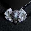 Vintage Victorian Cameo Bow Tie Elegant Fabric Collar Brooch Women Uniform Suit Accessory - 10