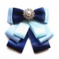 Layered satin ribbon bow tie for women, navy blue and light blue uniform collar accessory. - Style A / Blue