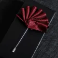 Men burgundy fabric lapel pin boutonniere suit accessories elegant flower brooch for wedding. - Dotted Red