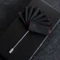 Men black fabric lapel pin suit boutonniere wedding groom fashion accessory brooch metal pin. - Twill Edge Black