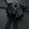 Vintage black bow tie crystal brooch groom tuxedo formal party wedding accessory - Cotton Band Black
