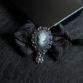 Vintage gothic fabric bow tie featuring silver cameo brooch pendant for formal wear. - 21