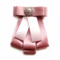 Elegant pink layered ribbon bow brooch with pearl rhinestone flower center for women shirt collar. - Style B / Pink