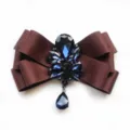 Men's dark brown bow tie with sparkling blue rhinestones, elegant suit and wedding lapel accessory. - Dark Coffee
