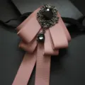 Vintage pink crystal ribbon bow tie brooch for men women dress suit collar accessory - Apricot Edge Pink