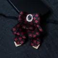 Men's suit bow tie with black and red pattern, crystal center brooch and metallic corner tips. - Size 13