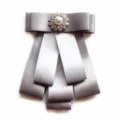 Elegant grey ribbon bow tie with rhinestone pearl center for women uniform accessories. - Style B / Gray