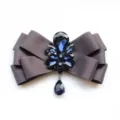 Dark grey crystal rhinestone bow tie for men, elegant layered fabric neckwear accessory. - Dark Gray