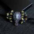 Vintage houndstooth bow tie brooch with cameo portrait pendant and rhinestones for men formal wear. - 22