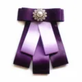Elegant professional uniform ribbon bow tie with rhinestone and pearl center for women - Style B / Purple