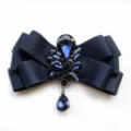 Men dark blue rhinestone ribbon bow tie crystal suit brooch wedding party accessories - Navy Blue