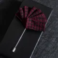 Elegant burgundy and black fabric lapel pin suit boutonniere for men wedding formal wear - Houndstooth Red