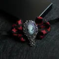 Gothic vintage ribbon bow tie with silver cameo brooch and rhinestones for formal suits. - 23