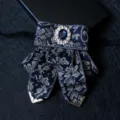 Men vintage floral brocade bow tie with rhinestone crystal sapphire centerpiece for formal suit - No. 18