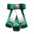 Green white multi-layer ribbon bow tie collar accessory for women uniform shirt daily wear. - Style B / Green