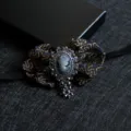 Vintage dark blue bow tie with Victorian cameo brooch and crystals for formal wear - 13