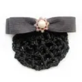 Professional hair net bow barrette with pearl rhinestone flower for workplace nurse stewardess. - Dark Gray Coarse Mesh