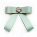 Light green ribbon bow tie with crystal center, perfect for JK uniform and shirt collar. - Light Green