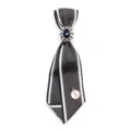 Farfallina cravatta college grigio scuro con cristallo blu e ciondolo numero 5 per camicia. - 06-Grigio con Bordo Bianco