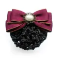 Burgundy Bow Hair Net Vintage Pearl Hair Accessory for Professional Work Uniforms - Burgundy Hair Net