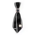 Elegante cravatta papillon JK nera e bianca con spilla di cristallo e ciondolo numero 5. - 07-Nero con Bordo Bianco