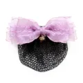 Purple ribbon hair net bun cover professional hair accessory elegant bow with heart pendant - Light Purple Fine Mesh