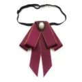 Burgundy fabric bow tie for women, professional uniform collar ribbon with pearl and strap - Burgundy Collar Bowtie
