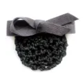 Black hair net bow clip for professional women bun maker, elegant hair accessory 12x4cm - Dark Gray Coarse Mesh