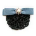 Professional Hair Net Bow Bun Cover with Pearl Rhinestone for Nurses Flight Attendants - Sky Blue Coarse Mesh