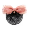 Professional hair net with pink bow and black mesh pocket for women daily wear 12x5cm - Korean Pink Fine Mesh