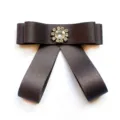 Dark brown satin bow tie with rhinestone center for JK uniforms, shirts and formal wear. - Dark Gray