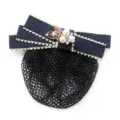 Professional hair net clip, dark blue ribbon with white edge, pearl and rhinestone bowknot design. - 04-Navy Blue Fine Mesh