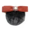 Professional women hair net bow clip with pearl rhinestone centerpiece for work nurse uniform. - Orange Fine Mesh