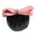 Pink corduroy bow hair net clip for professional women's hair buns, elegant and durable daily wear. - Pink Fine Mesh