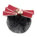 Professional hair net bow, burgundy ribbon with elegant pearls and rhinestone flower. - 05-Red Fine Mesh