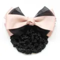 Elegant nurse hair net with pink and black bow, professional bun cover for daily work. - Pink Coarse Mesh