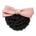 Professional women hair net bun cover with pink bow, elegant office hair accessory. - Coarse Net Bow Hair Net / Pink