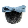 Blue corduroy bow hair net for women, professional bun cover hairpin for work use and daily wear. - Sky Blue Fine Mesh
