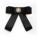 Black ribbon bow tie with rhinestone center for JK uniform shirt collar 11x10 cm - Black