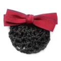 Professional women hair net with red bow, elegant bun cover for office and nurse uniform. - Coarse Net Bow Hair Net / Burgundy
