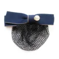 Elegant navy blue hair net bow with pearl for hotel staff and elegant daily wear styles - Dark Blue Fine Net