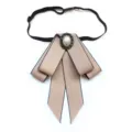 Vintage bow tie collar brooch for women uniform shirt elegant pearl decor accessory - Khaki Collar Bowtie
