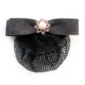 Dark grey hair net bow with pearl crystal flower variant for professional workplace styling. - Dark Gray Fine Mesh
