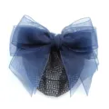 Nœud de cheveux en organza bleu marine avec filet, accessoire professionnel elegant - Maille Fine / Bleu foncé