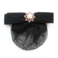 Professional black hair net bow with pearl rhinestone flower, ideal for nurse and work wear. - Black Small Mesh